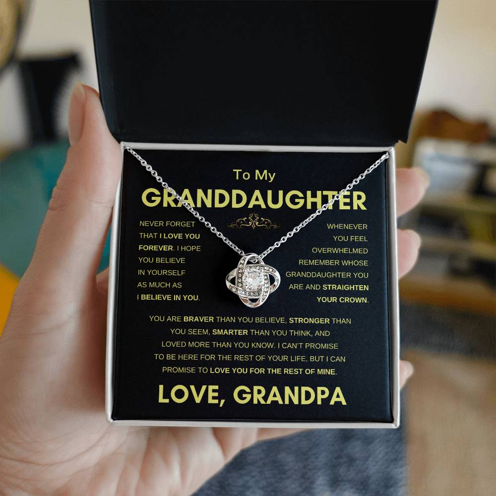To Granddaughter | From Grandpa | Straighten Your Crown | Love Knot Necklace