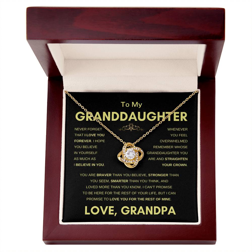 To Granddaughter | From Grandpa | Straighten Your Crown | Love Knot Necklace