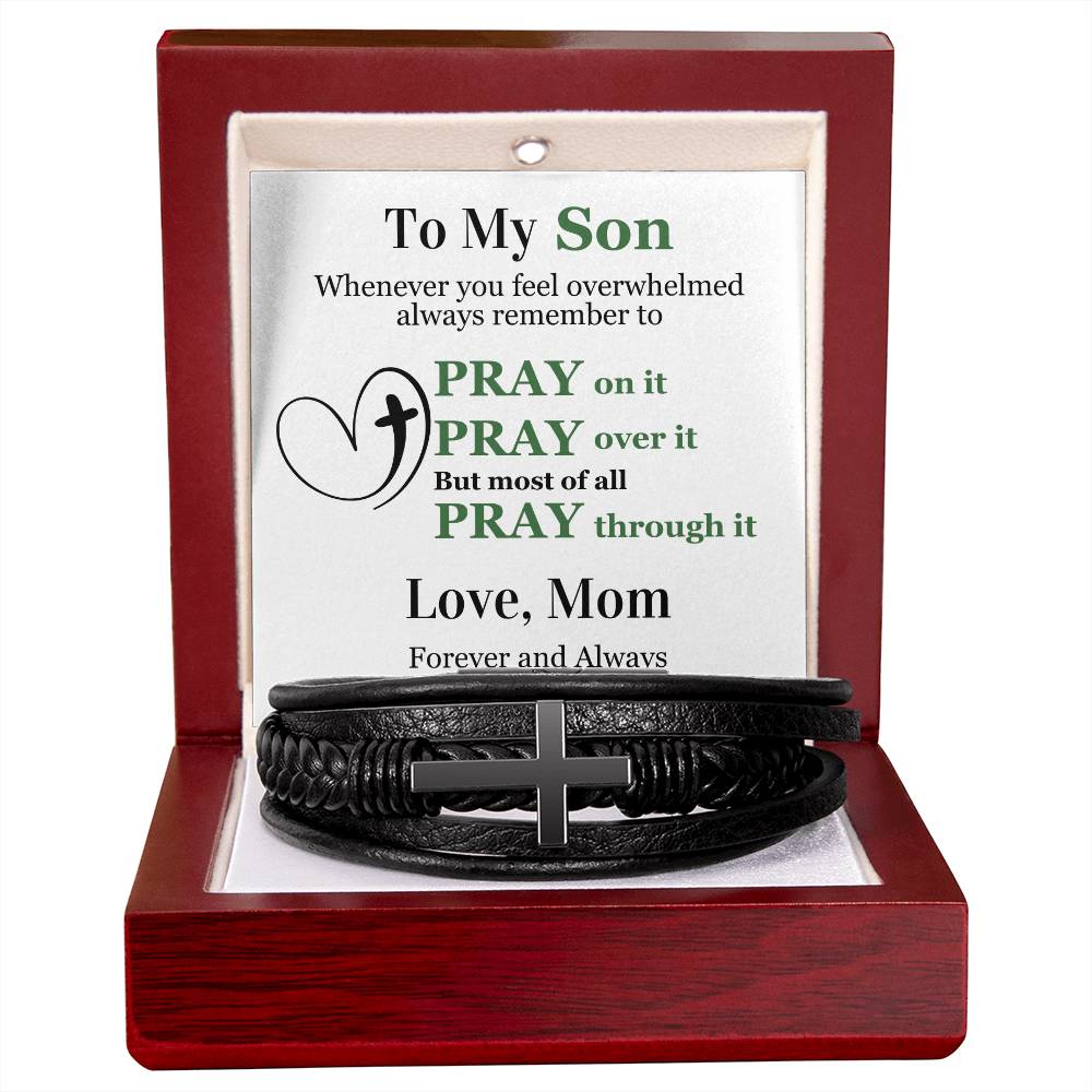 To My Son | Cross Leather Bracelet | Pray On It | From Mom