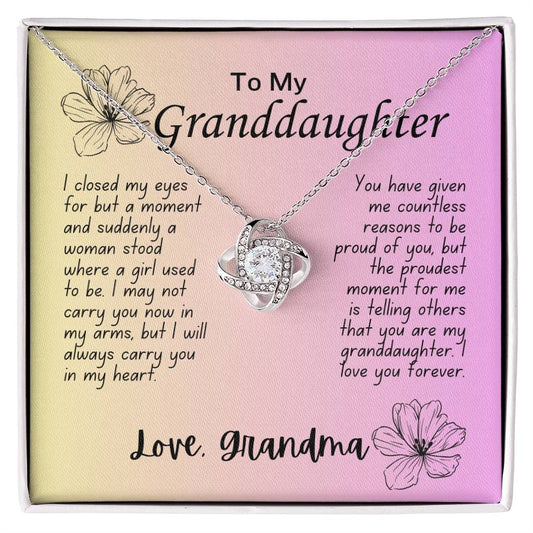 To Granddaughter | From Grandma | Proud of You | Love Knot Necklace