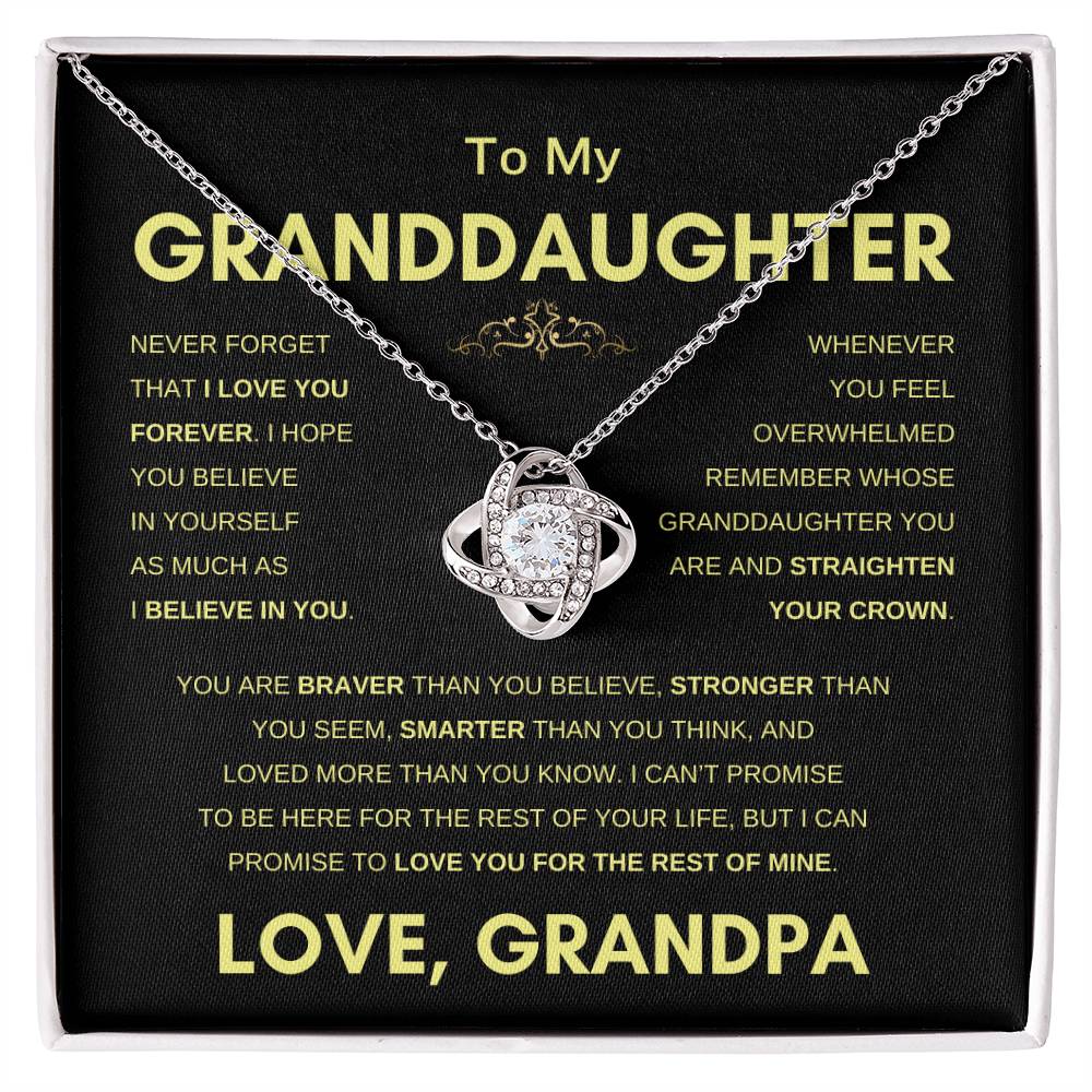 To Granddaughter | From Grandpa | Straighten Your Crown | Love Knot Necklace