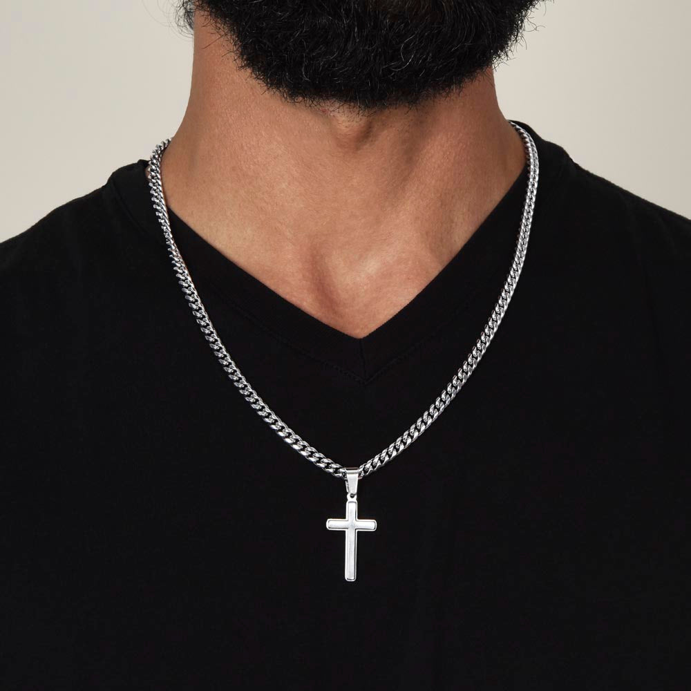 To My Son | Cuban Chain with Artisan Cross Necklace | My Baby Boy