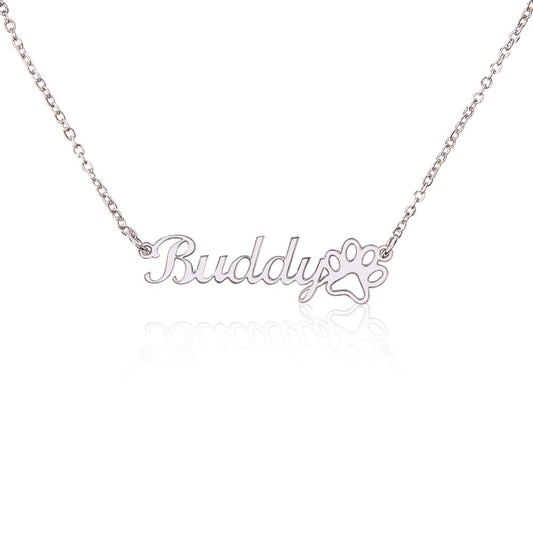 Pet Name Necklace | Paw Print | Personalized