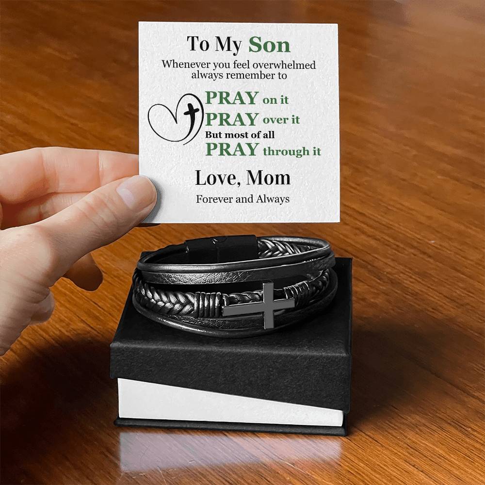 To My Son | Cross Leather Bracelet | Pray On It | From Mom