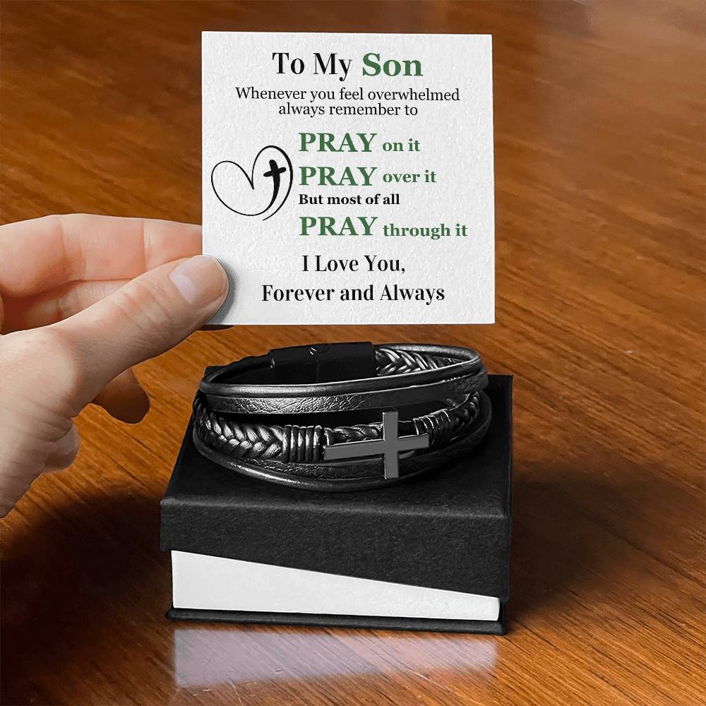 To My Son | Cross Leather Bracelet | Pray On It | Forever and Always