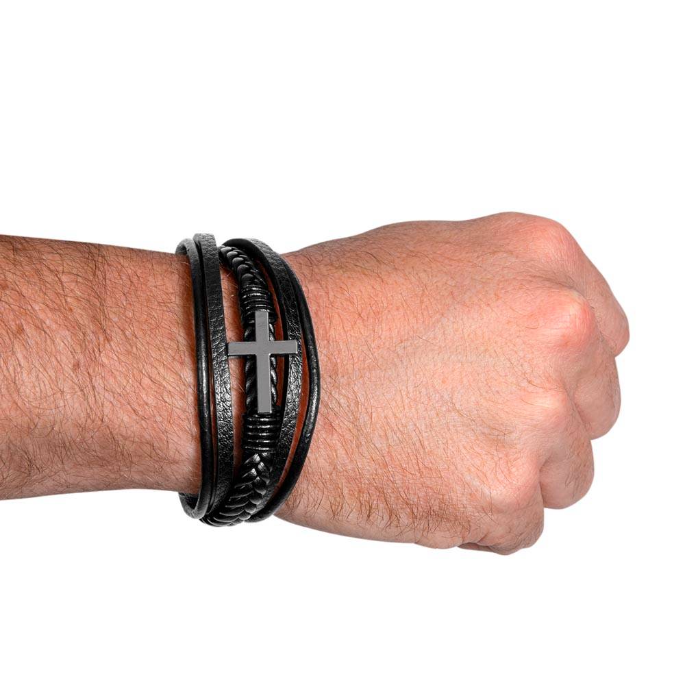 To My Son | Cross Leather Bracelet | Dance In The Rain | From Mom