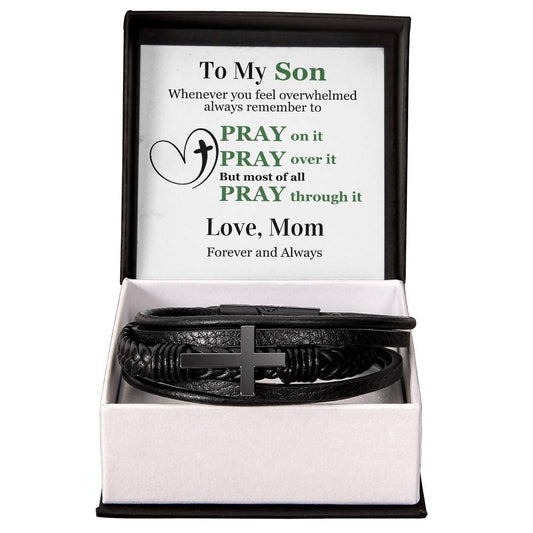 To My Son | Cross Leather Bracelet | Pray On It | From Mom