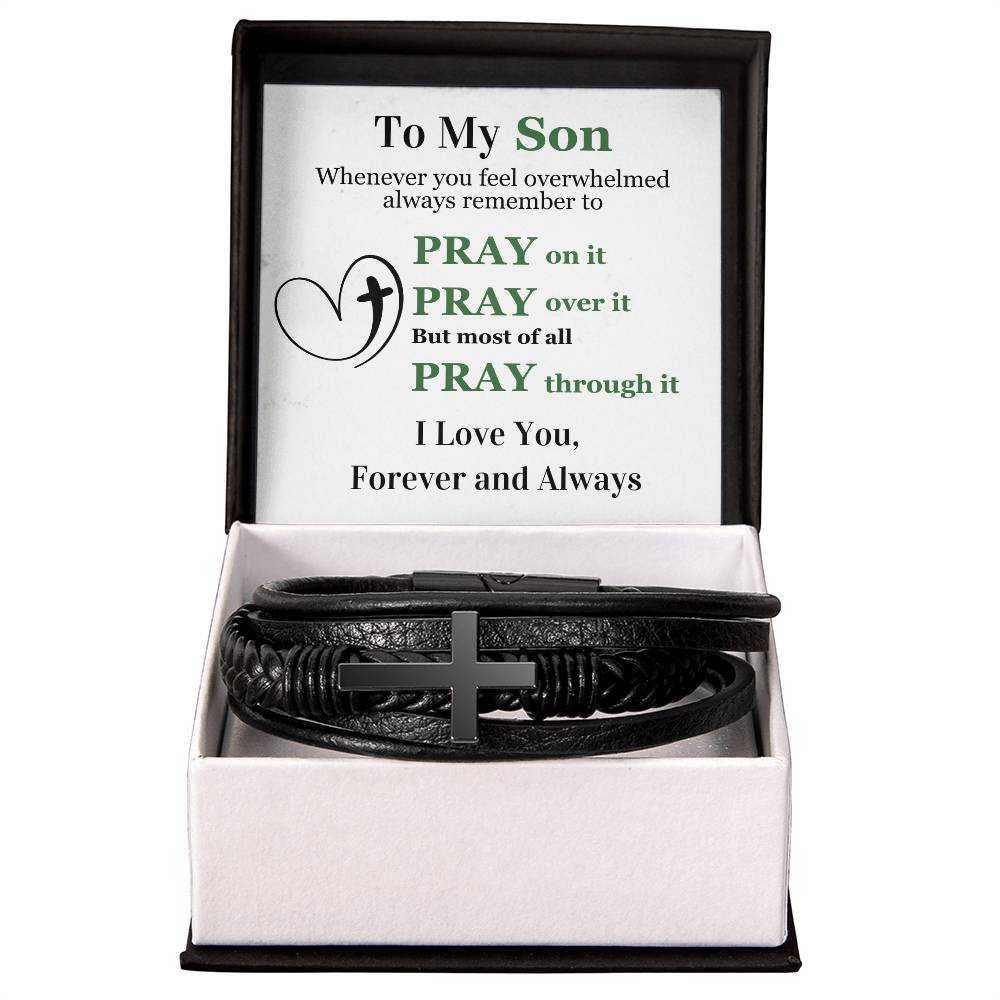 To My Son | Cross Leather Bracelet | Pray On It | Forever and Always