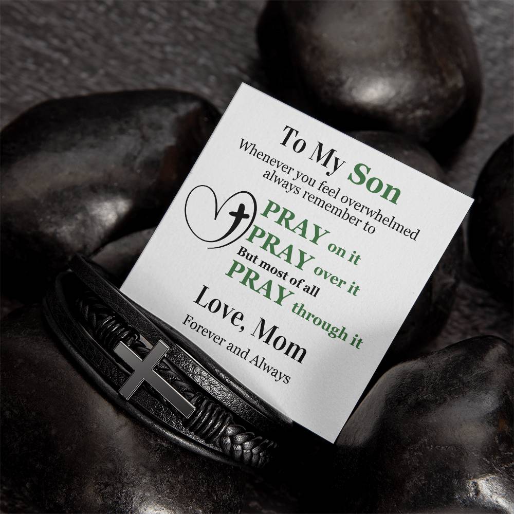 To My Son | Cross Leather Bracelet | Pray On It | From Mom