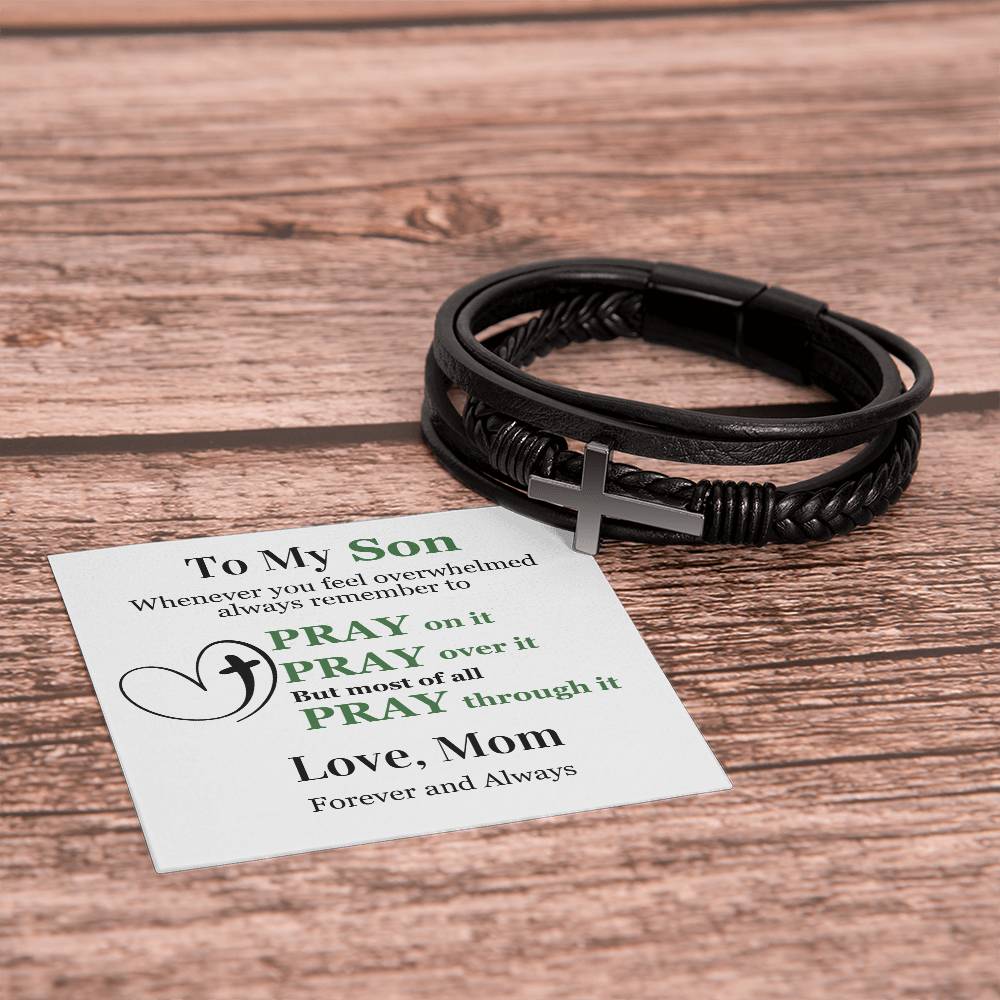 To My Son | Cross Leather Bracelet | Pray On It | From Mom