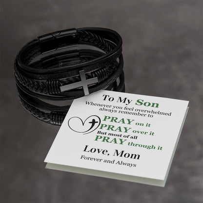 To My Son | Cross Leather Bracelet | Pray On It | From Mom