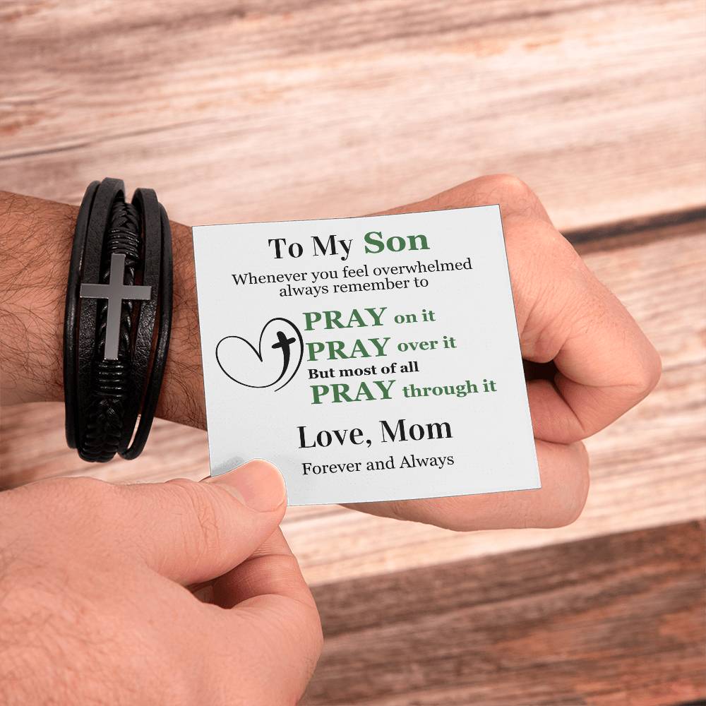 To My Son | Cross Leather Bracelet | Pray On It | From Mom