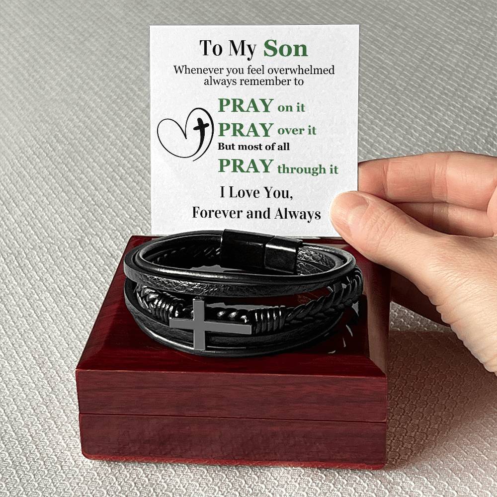 To My Son | Cross Leather Bracelet | Pray On It | Forever and Always