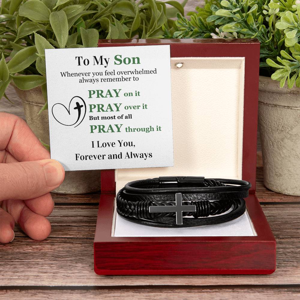 To My Son | Cross Leather Bracelet | Pray On It | Forever and Always