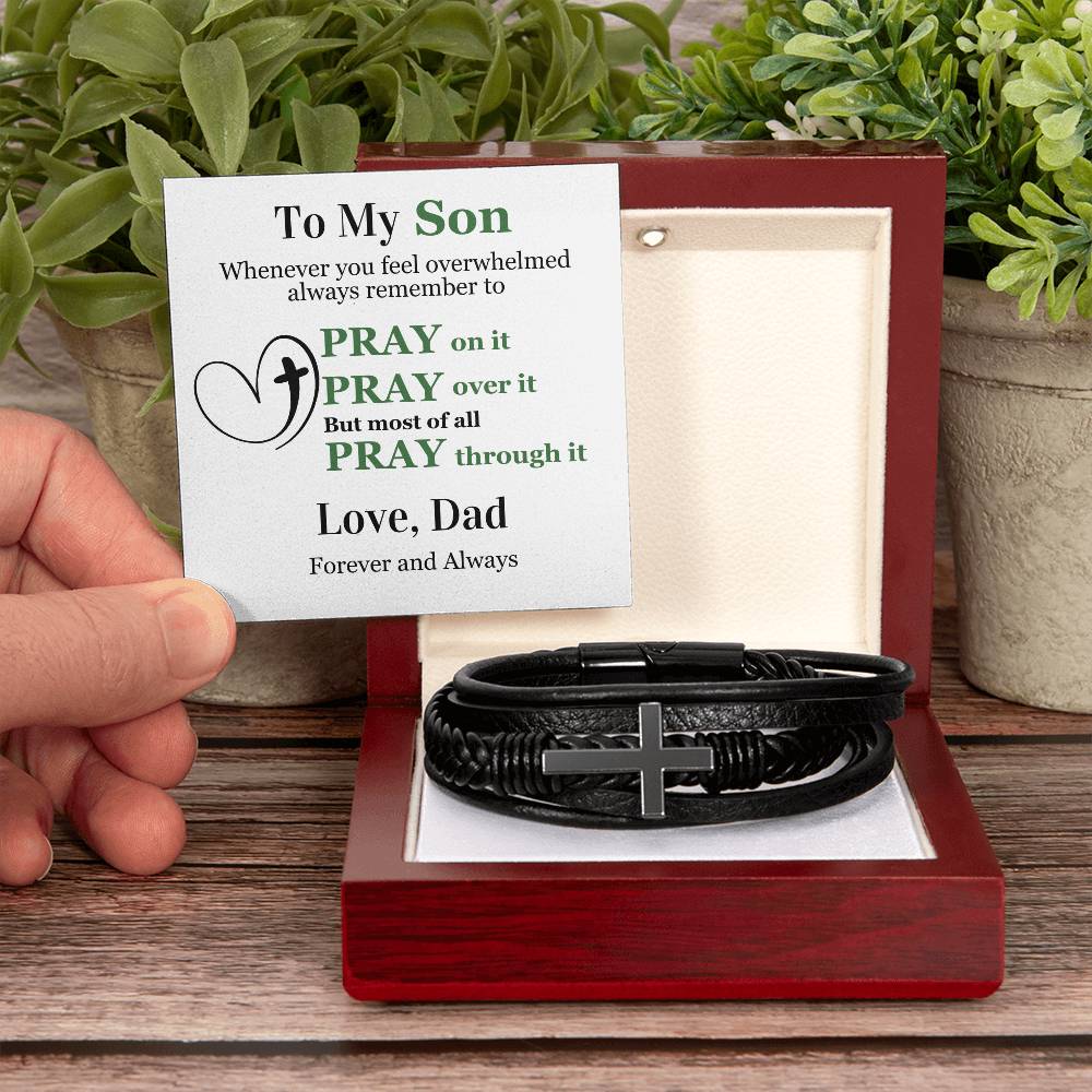 To My Son | Cross Leather Bracelet | Pray On It | From Dad