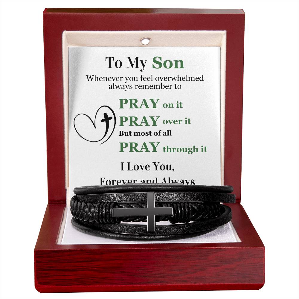 To My Son | Cross Leather Bracelet | Pray On It | Forever and Always