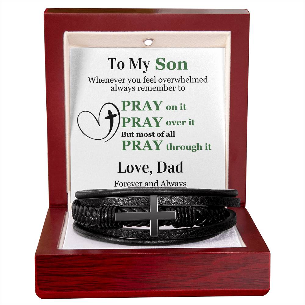 To My Son | Cross Leather Bracelet | Pray On It | From Dad