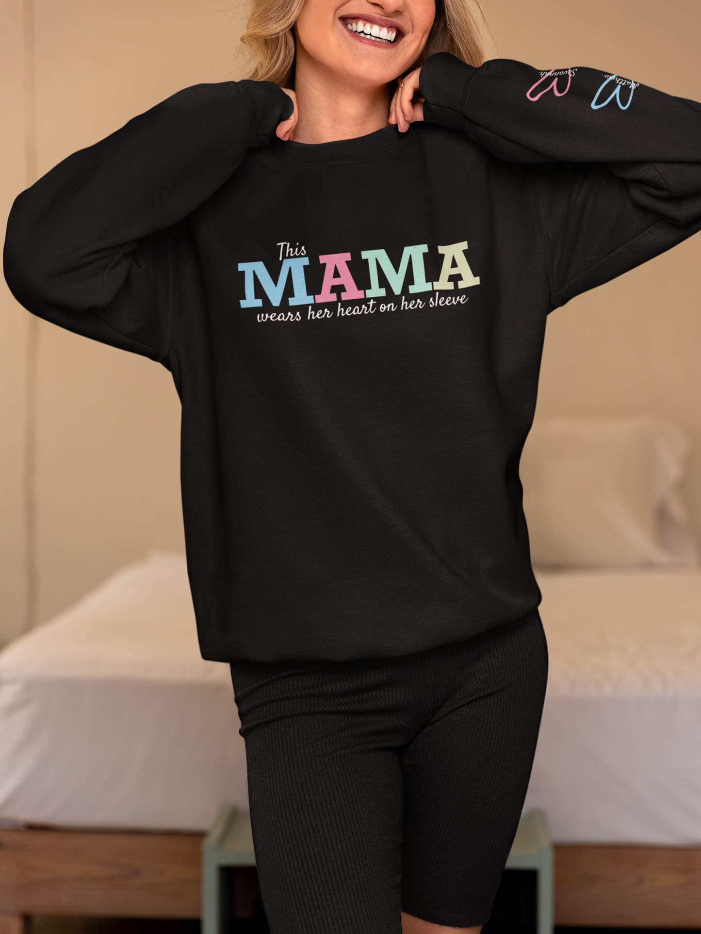 MAMA Sweatshirt | Personalized Name + Heart on Sleeve