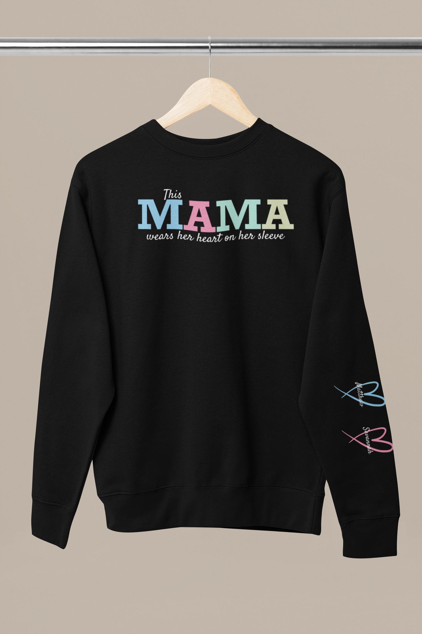 MAMA Sweatshirt | Personalized Name + Heart on Sleeve