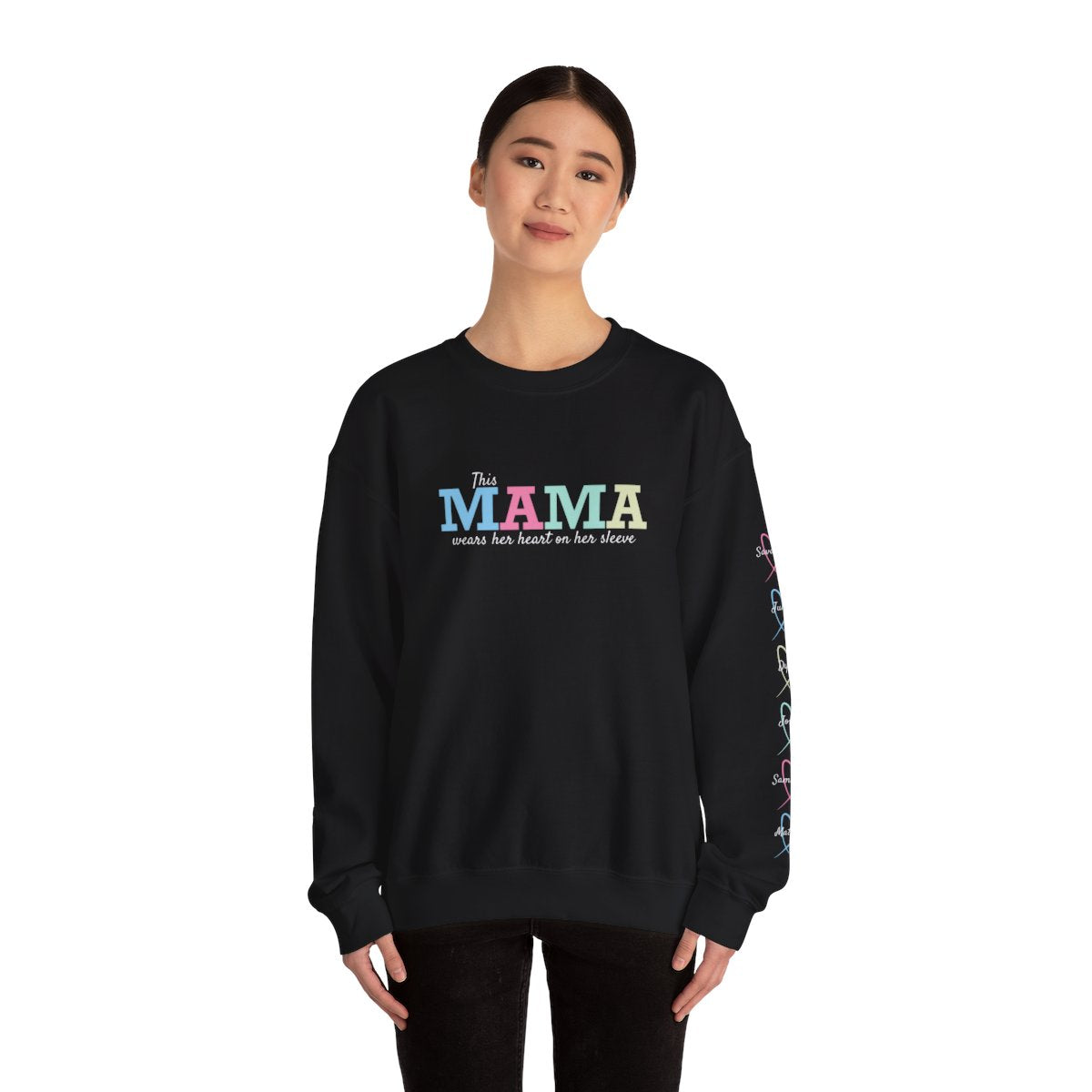 MAMA Sweatshirt | Personalized Name + Heart on Sleeve