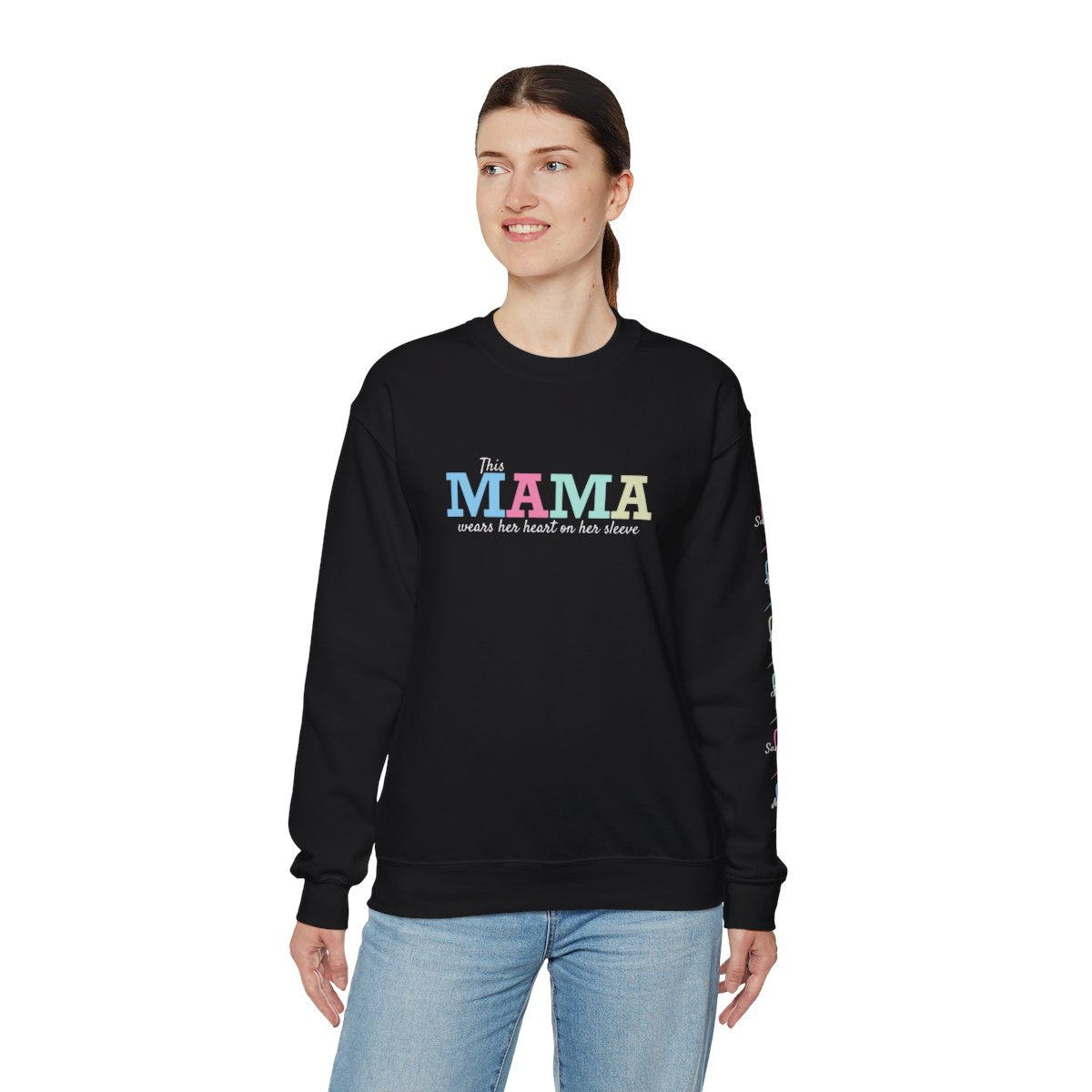 MAMA Sweatshirt | Personalized Name + Heart on Sleeve